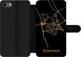 Bookcase Geschikt voor iPhone 7 telefoonhoesje - Schiedam - Stadskaart - Goud - Zwart - Met vakjes - Wallet case met magneetsluiting