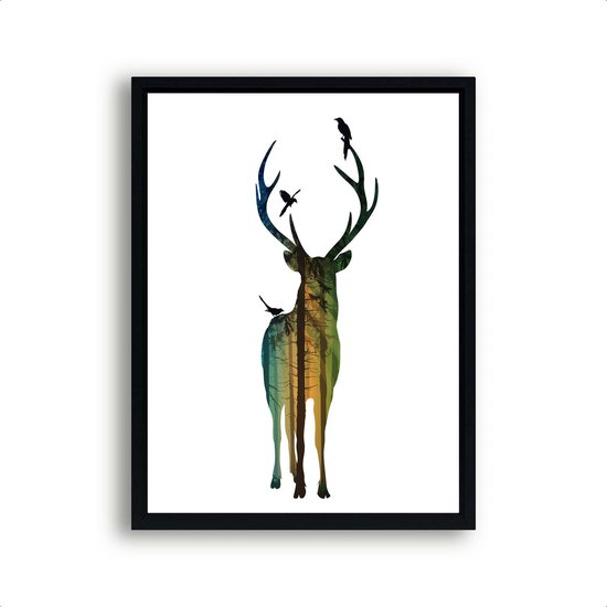 Poster Hert in het gekleurde bos / Bos / 30x21cm