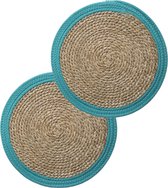 Set van 12x stuks placemats zeegras blauw - 39 cm - Tafel onderleggers