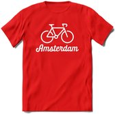 Amsterdam Fiets Stad T-Shirt | Souvenirs Holland Kleding | Dames / Heren / Unisex Koningsdag shirt | Grappig Nederland Fiets Land Cadeau | - Rood - S