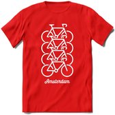Amsterdam Fiets Stad T-Shirt | Souvenirs Holland Kleding | Dames / Heren / Unisex Koningsdag shirt | Grappig Nederland Fiets Land Cadeau | - Rood - XL
