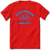 Amsterdam Bike City T-Shirt | Souvenirs Holland Kleding | Dames / Heren / Unisex Koningsdag shirt | Grappig Nederland Fiets Land Cadeau | - Rood - 3XL