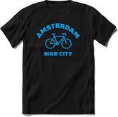 Amsterdam Bike City T-Shirt | Souvenirs Holland Kleding | Dames / Heren / Unisex Koningsdag shirt | Grappig Nederland Fiets Land Cadeau | - Zwart - L