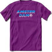 Amsterdam T-Shirt | Souvenirs Holland Kleding | Dames / Heren / Unisex Koningsdag shirt | Grappig Nederland Fiets Land Cadeau | - Paars - S