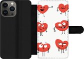 Bookcase Geschikt voor iPhone 13 Pro telefoonhoesje - Een illustratie van negen hartjes met emoties - Met vakjes - Wallet case met magneetsluiting