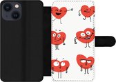 Bookcase Geschikt voor iPhone 13 Mini telefoonhoesje - Een illustratie van negen hartjes met emoties - Met vakjes - Wallet case met magneetsluiting