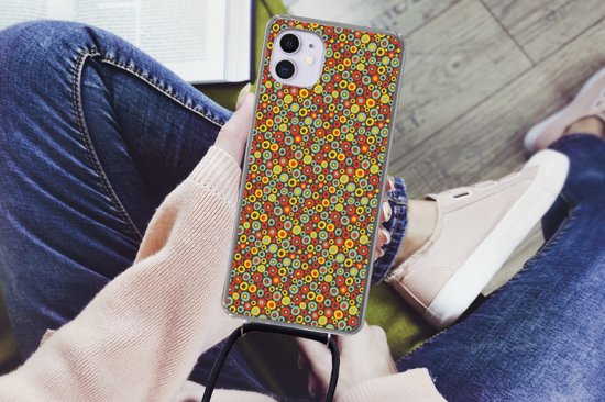 Coque avec cordon iPhone 12 Mini - Motif - Années 70 - Rétro - Bulle - Siliconen - Bandoulière - Coque arrière avec cordon - Coque pour téléphone avec cordon - Coque avec corde