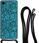 Hoesje met koord Geschikt voor iPhone SE 2020 - Design - Vintage - Blauw - Turquoise - Siliconen - Crossbody - Backcover met Koord - Telefoonhoesje met koord - Hoesje met touw