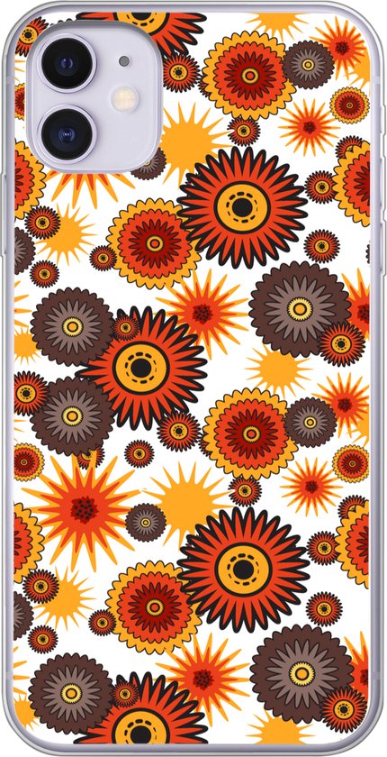 iPhone 11 hoesje - Design - Retro - Oranje - Bloemen - Siliconen  Telefoonhoesje | bol.com