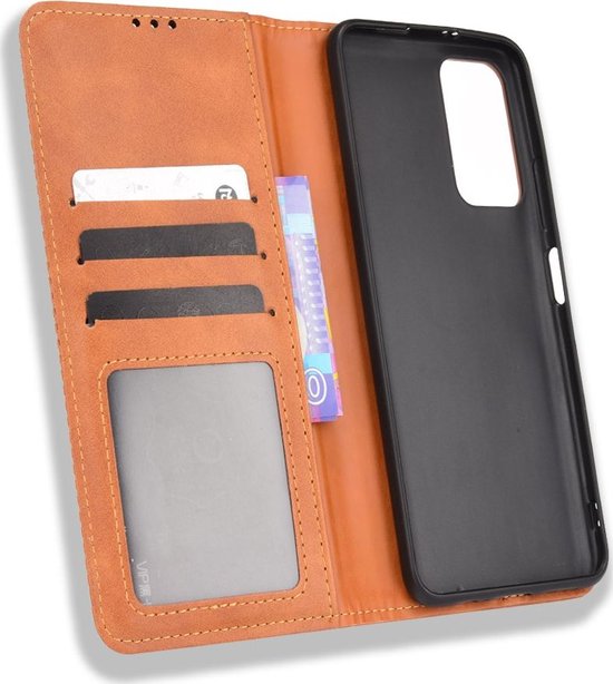 Coque Xiaomi Redmi Note 11T - Mobigear - Série Sensation - Bookcase en Similicuir - Marron - Coque Convient pour Xiaomi Redmi Note 11T