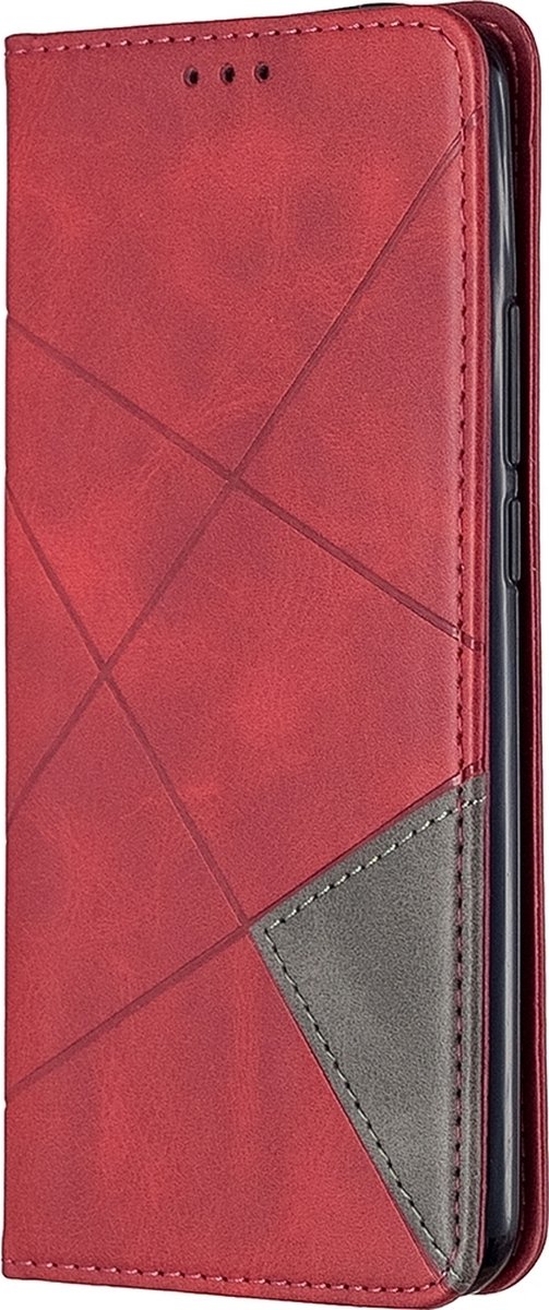 Mobigear Telefoonhoesje geschikt voor Xiaomi Redmi 9 Hoesje | Mobigear Rhombus Slim Bookcase | Pasjeshouder voor 2 Pasjes | Telefoonhoesje voor Pinpas / OV Kaart / Rijbewijs - Rood