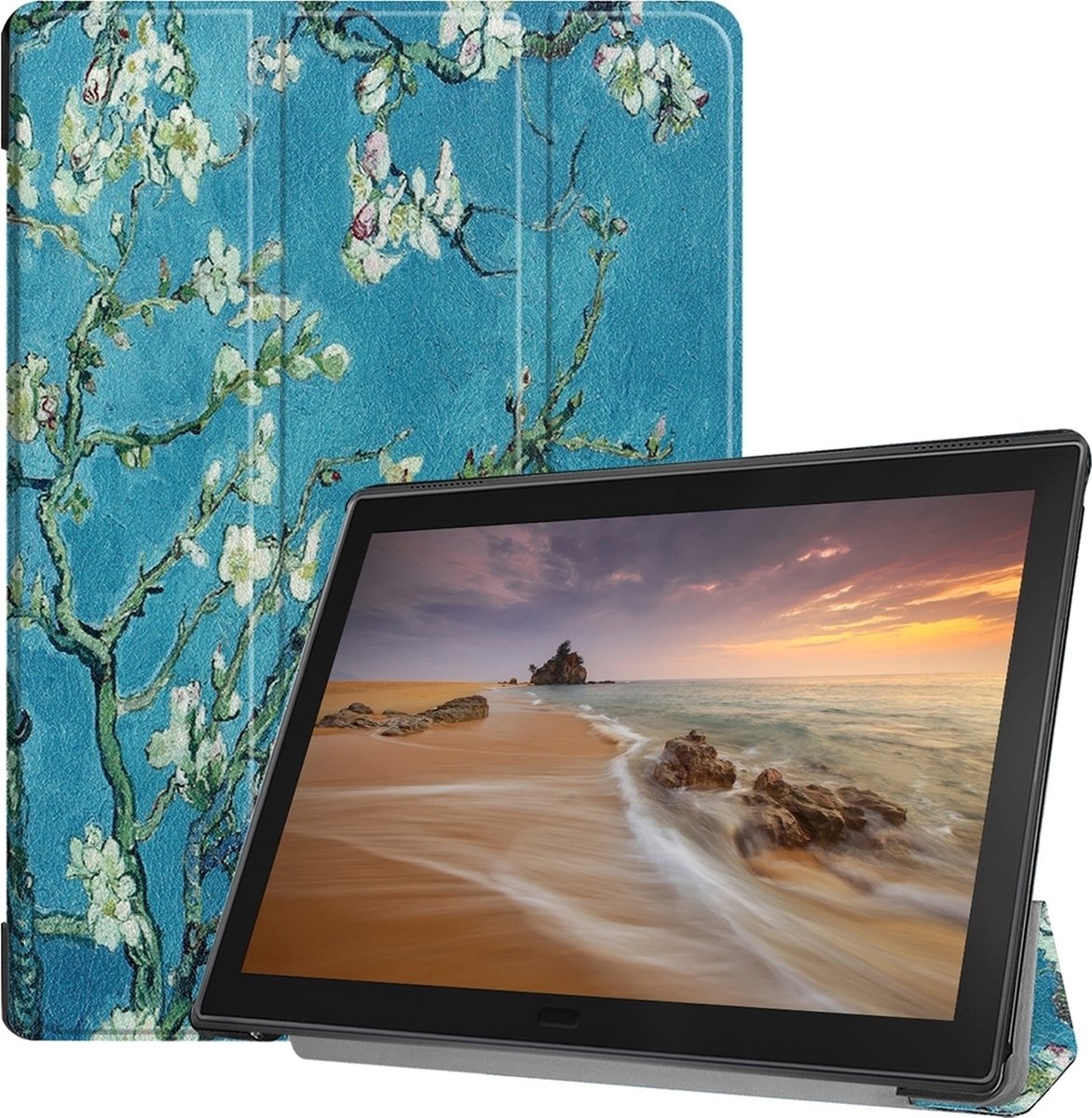 Lenovo Tab E10 Hoes - Mobigear - Tri-Fold Serie - Kunstlederen Bookcase - Almond Blossoms - Hoes Geschikt Voor Lenovo Tab E10