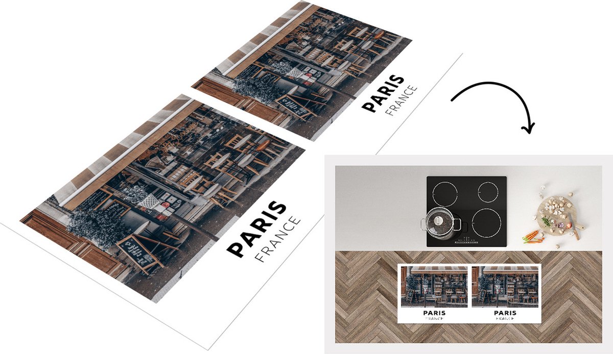 KitchenYeah Keukenloper - Loper keuken - Frankrijk - Parijs - Winkel - 120x50 cm - Keukenloper vinyl Multicolor