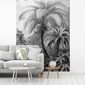 Behang - Fotobehang Planten - Zwart wit - Design - Illustratie - Botanisch - Breedte 190 cm x hoogte 260 cm