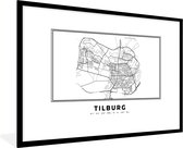 Fotolijst incl. Poster Zwart Wit- Kaart – Plattegrond – Stadskaart – Tilburg – Nederland – Zwart Wit - 90x60 cm - Posterlijst