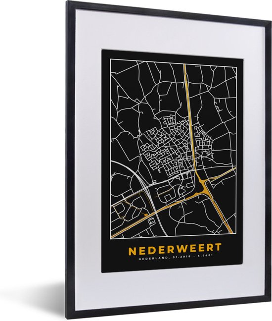 Fotolijst incl. Poster - Nederweert - Plattegrond - Goud - Kaart - Stadskaart - 30x40 cm - Posterlijst