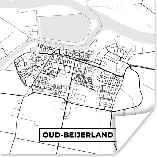 Poster Plattegrond - Stadskaart - Oud-Beijerland - Kaart - 50x50 cm