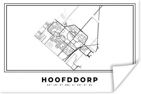 Poster Kaart – Plattegrond – Stadskaart – Hoofddorp – Nederland – Zwart Wit - 60x40 cm