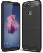 Mobigear Hoesje geschikt voor Huawei P Smart (2018) Telefoonhoesje Flexibel TPU | Mobigear Brushed Slim Backcover | P Smart (2018) Case | Back Cover - Zwart