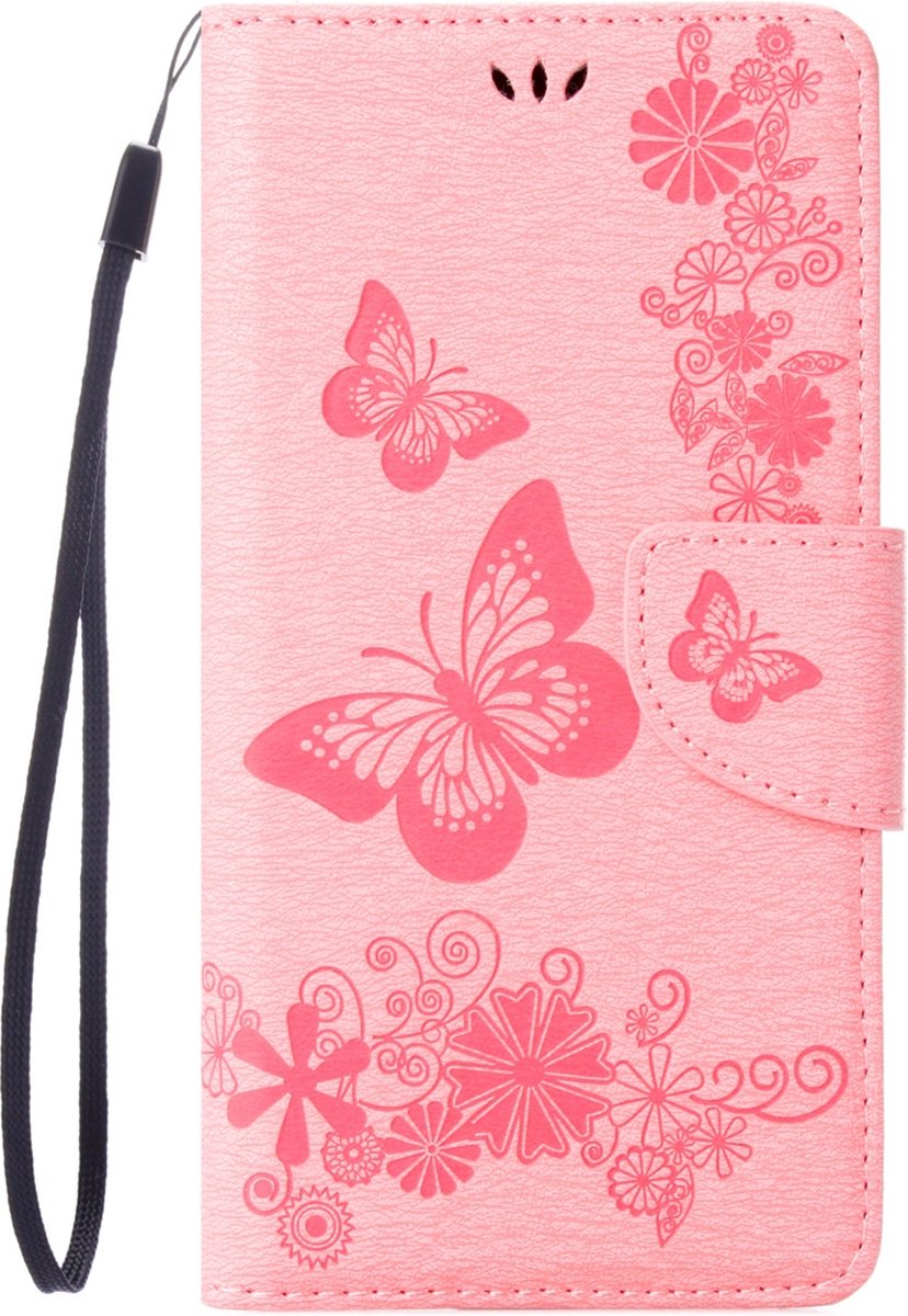 Mobigear Telefoonhoesje geschikt voor Apple iPhone SE (2020) Hoesje | Mobigear Butterfly Bookcase Portemonnee | Pasjeshouder voor 2 Pasjes | Telefoonhoesje voor Pinpas / OV Kaart / Rijbewijs - Roze