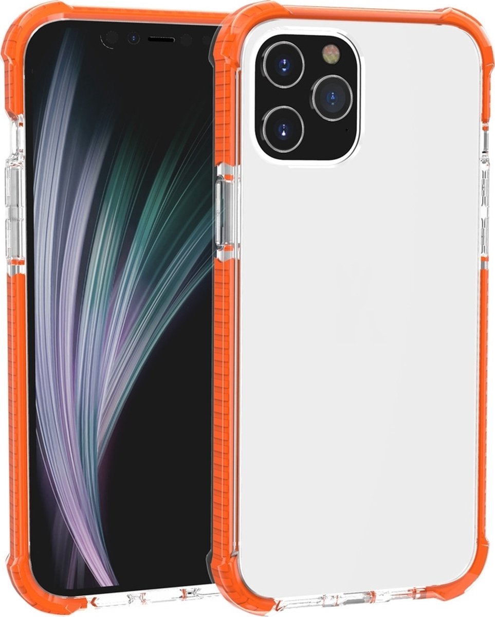 Mobigear Hoesje geschikt voor Apple iPhone 12 Pro Max Telefoonhoesje Hardcase | Mobigear Full Bumper Backcover Shockproof | Schokbestendig iPhone 12 Pro Max Telefoonhoesje | Anti Shock Proof - Transparant / Oranje