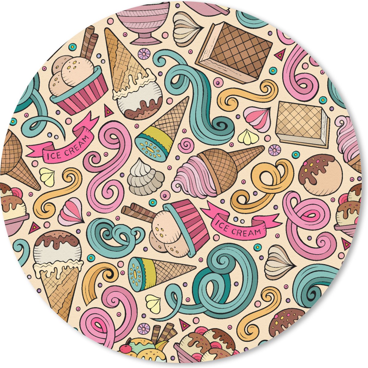 Muismat rond 50x50 cm - Mousepad Patroon - Wafel - IJs - Ronde muismatten