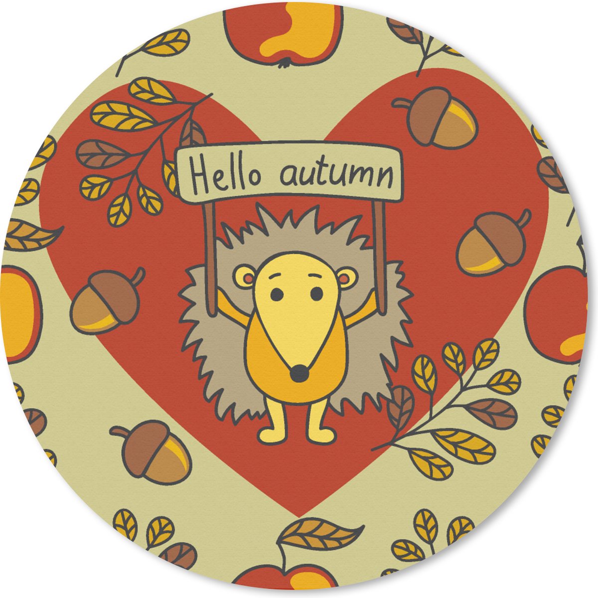 Muismat rond 30x30 cm - Mousepad Egel - Herfst - Seizoenen - Kind - Design - Ronde muismatten