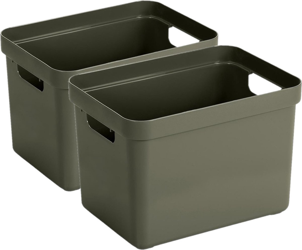 Sunware Opbergbox Sigma - 8x - kunststof - donkergroen - 18 liter - Opbergbakken/opbergers - 35 x 25 x 25 cm