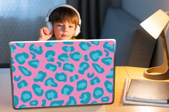 Autocollant pour ordinateur portable - 17,3 pouces - Imprimé panthère - Blauw - Rose - Motifs - 40x30cm - Autocollants pour ordinateur portable - Skin pour ordinateur portable - Couverture