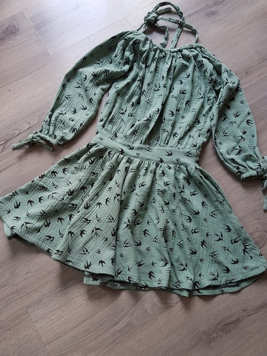 robe mousseline imprimé hirondelles - fille - vert menthe foncé - taille 134