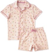 Little Label Pyjama Meisjes Maat 134-140 - roze - Zachte BIO Katoen - Shortama - 2-delige zomer pyama meisjes - Gebloemd