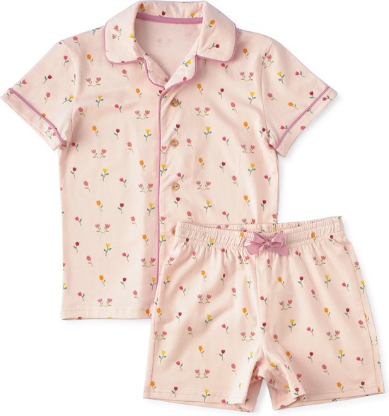 Pyjama Filles Little Label Taille 134-140 - rose - Katoen BIO doux - Pyjama short été 2 pièces fille - Floral