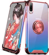 Samsung Galaxy A70 hoesje silicone met ringhouder Back Cover Case - Transparant/Rosegoud