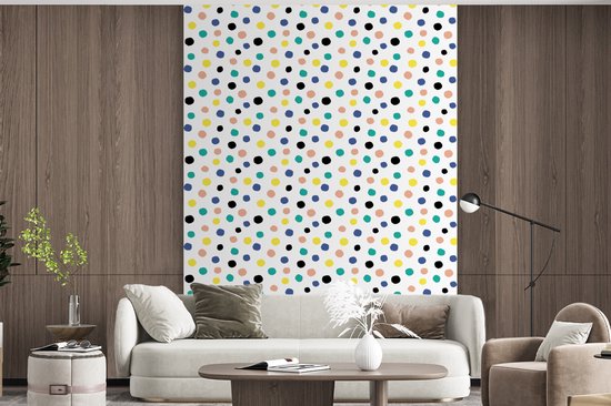 Behang - Fotobehang Stippen - Patronen - Geel - Breedte 225 cm x hoogte 280 cm