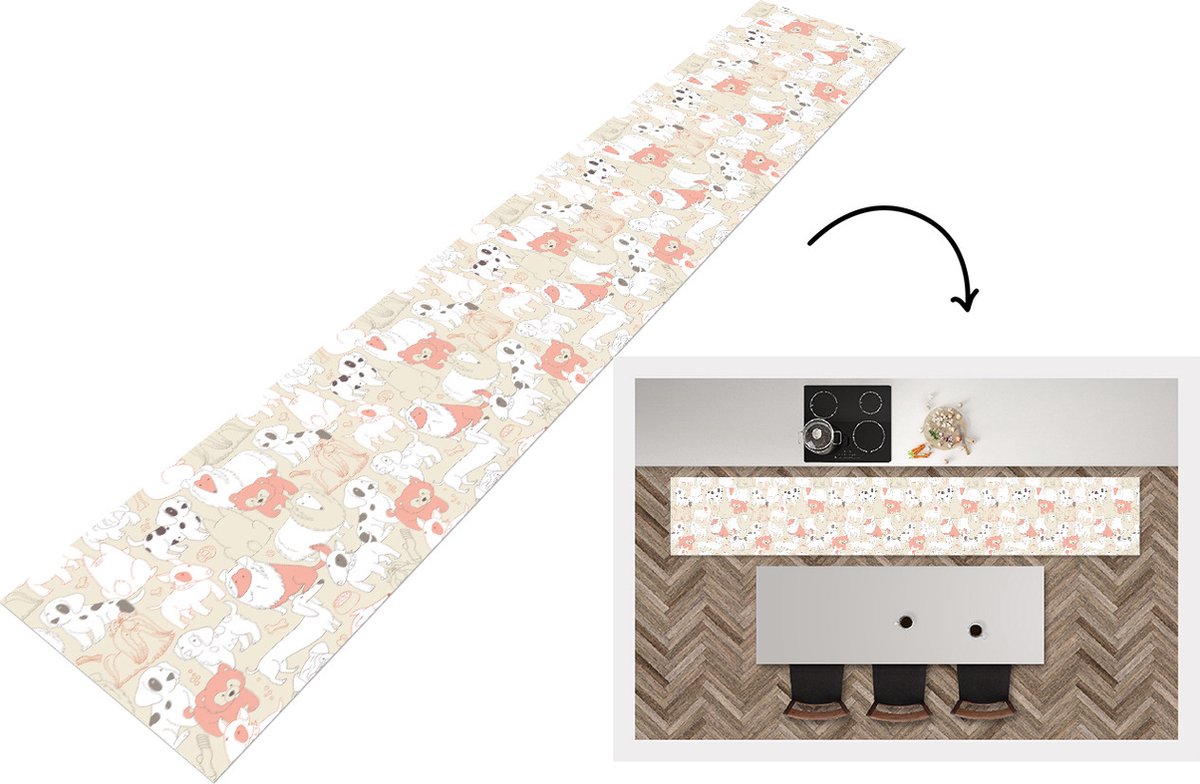 KitchenYeah Keukenloper - Keukenmat - Patronen - Hond - Hondenvoer - Keuken vloerkleed Multicolor
