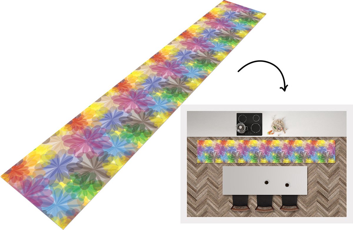KitchenYeah Keukenloper - Keukenmat - Regenboog - Bloemen - Abstract - Patronen - 360x60 cm - Keuken vloerkleed Multicolor