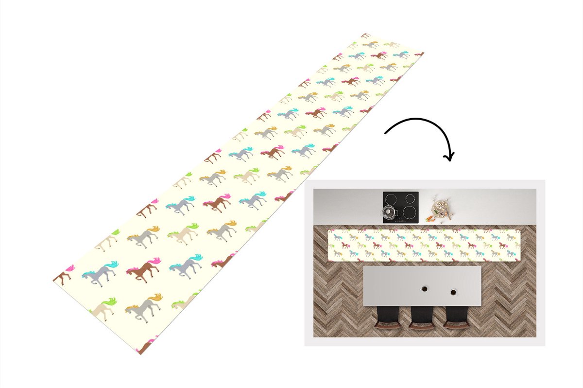KitchenYeah Keukenloper - Keukenmat - Meiden - Paarden - Patronen - Keuken vloerkleed Multicolor