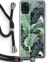 Case Company® - Samsung Galaxy A21s hoesje met Koord - Bananenbladeren - Telefoonhoesje met Zwart Koord - Bescherming aan alle Kanten en Over de Schermrand