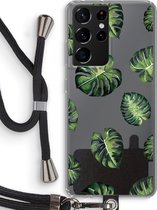Case Company® - Samsung Galaxy S21 Ultra hoesje met Koord - Tropische bladeren - Telefoonhoesje met Zwart Koord - Bescherming aan alle Kanten en Over de Schermrand