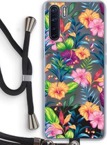 Case Company® - Oppo A91 hoesje met Koord - Tropisch 2 - Telefoonhoesje met Zwart Koord - Bescherming aan alle Kanten en Over de Schermrand