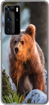 Telefoonhoesje Geschikt voor Huawei P40 Pro hoesje - Beer - Bruin - Dier - Siliconen Telefoonhoesje