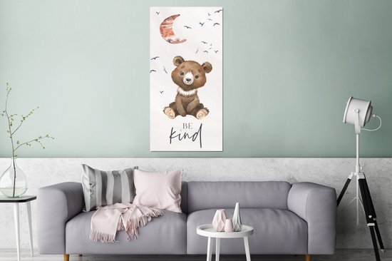 Décoration murale Métal - Peinture Aluminium Industriel - Dictons - Be kind - Enfants - Ours en peluche - Aquarelle - 80x160 cm - Dibond - Photo sur aluminium - Décoration murale industrielle - Pour le salon/chambre