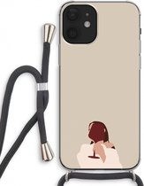 Case Company® - iPhone 12 hoesje met Koord - I drink wine - Telefoonhoesje met Zwart Koord - Extra Bescherming aan alle Kanten en Over de Schermrand