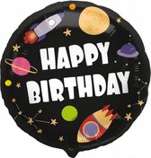 folieballon Happy Birthday raket 45 cm zwart