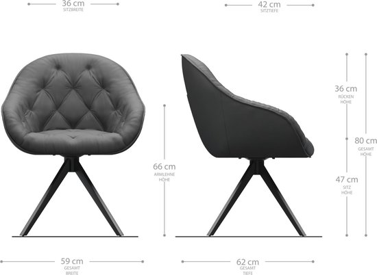 Draaistoel Gaio-Flex kruisframe hoekig zwart echt leer zwart 180° draaibaar - Afbeelding 9