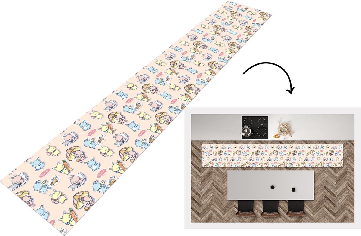 KitchenYeah Keukenloper - Keukenmat - Patronen - Konijn - Cartoon - Pastel - Kinderen - Keuken vloerkleed Multicolor
