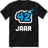 42 Jaar Feest kado T-Shirt Heren / Dames - Perfect Verjaardag Cadeau Shirt - Wit / Blauw - Maat M