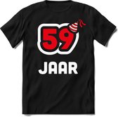59 Jaar Feest kado T-Shirt Heren / Dames - Perfect Verjaardag Cadeau Shirt - Wit / Rood - Maat S