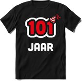 101 Jaar Feest kado T-Shirt Heren / Dames - Perfect Verjaardag Cadeau Shirt - Wit / Rood - Maat M