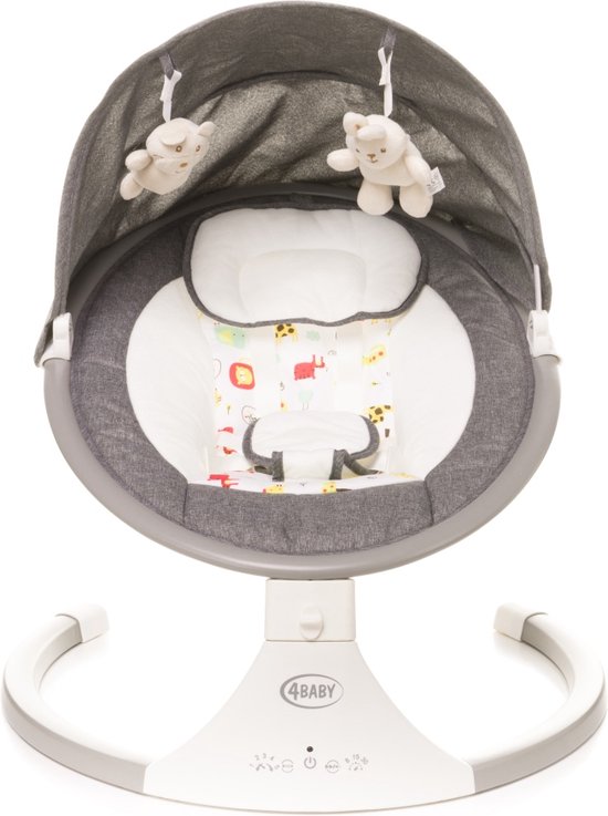 4Baby Rock 'n Relax Grijs - Babyschommel - Elektronische BabySwing - 5 Snelheden - Inclusief Accessoires
